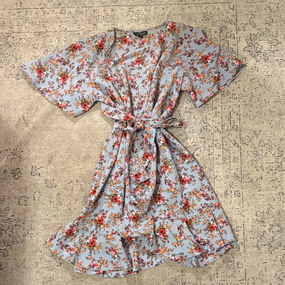 Topshop Blue Floral Midi Dress